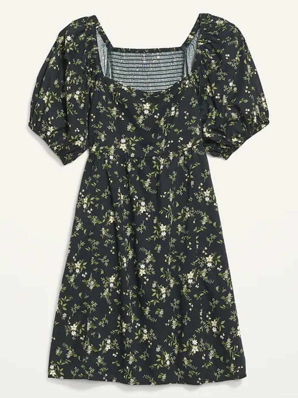 Women’s Black Floral Mini Dress with Puff Sleeves